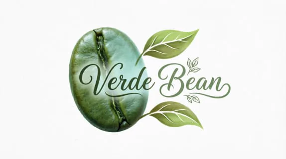 Logo Verde Bean, cu wordmark organic și frunze desenate în nuanțe naturale de verde.